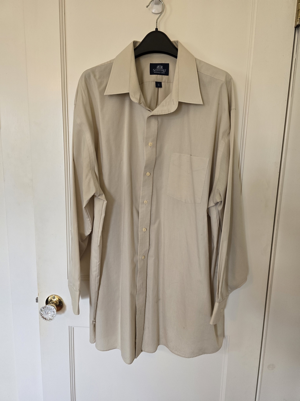 Stafford Men's Big & Tall Long-Sleeve Dress Shirt in Light Beige 19/38
